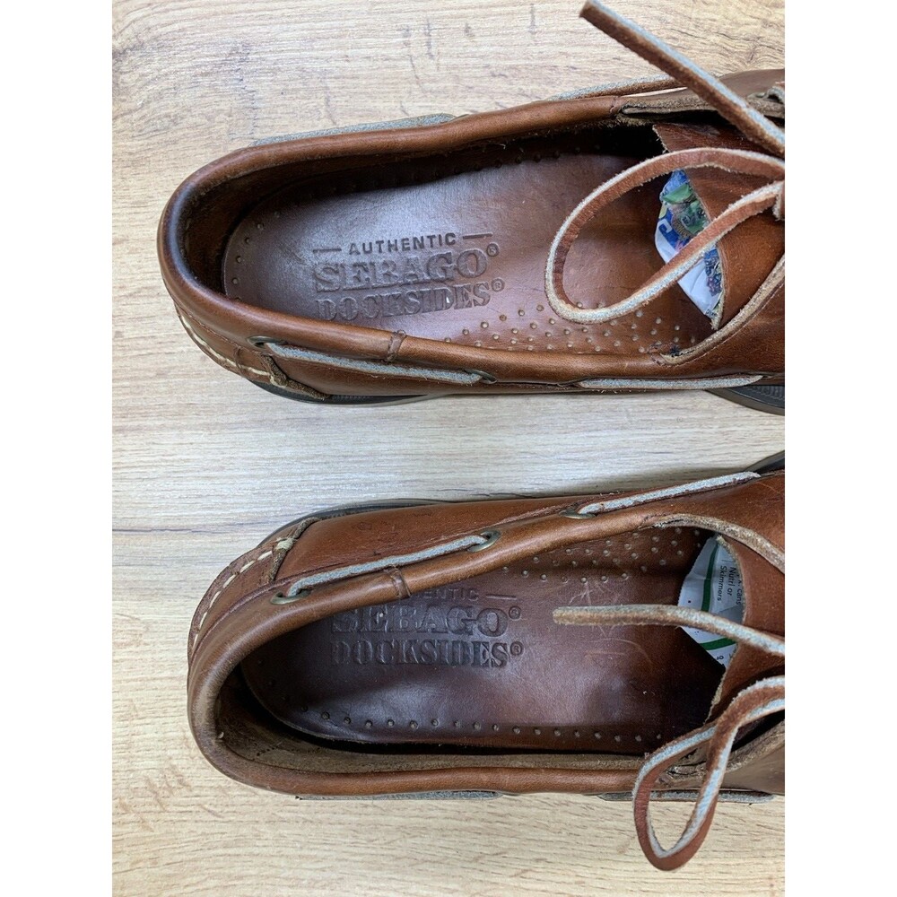 Sebago Docksides Boat Shoes Men's 9 M Brown Leather Lace Up Moc Toe Casual - Picture 14 of 16